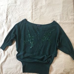 Hunter green Bebe sweater sequin birds